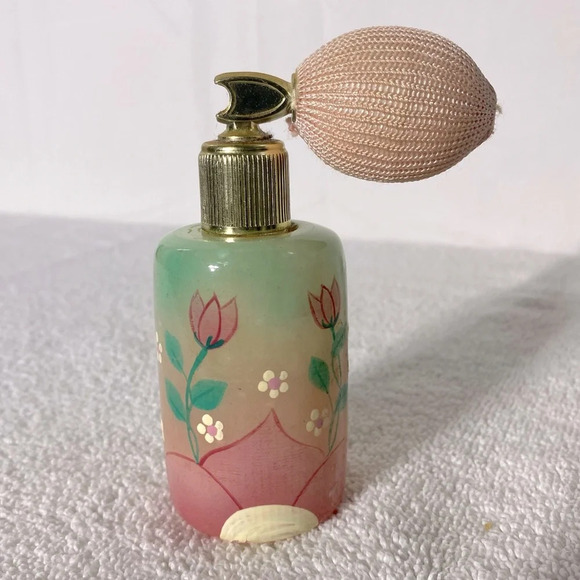 Vintage Pink Green Genuine Alabaster Perfume Atomizer Puff Sprayer Bottle - Picture 15 of 15